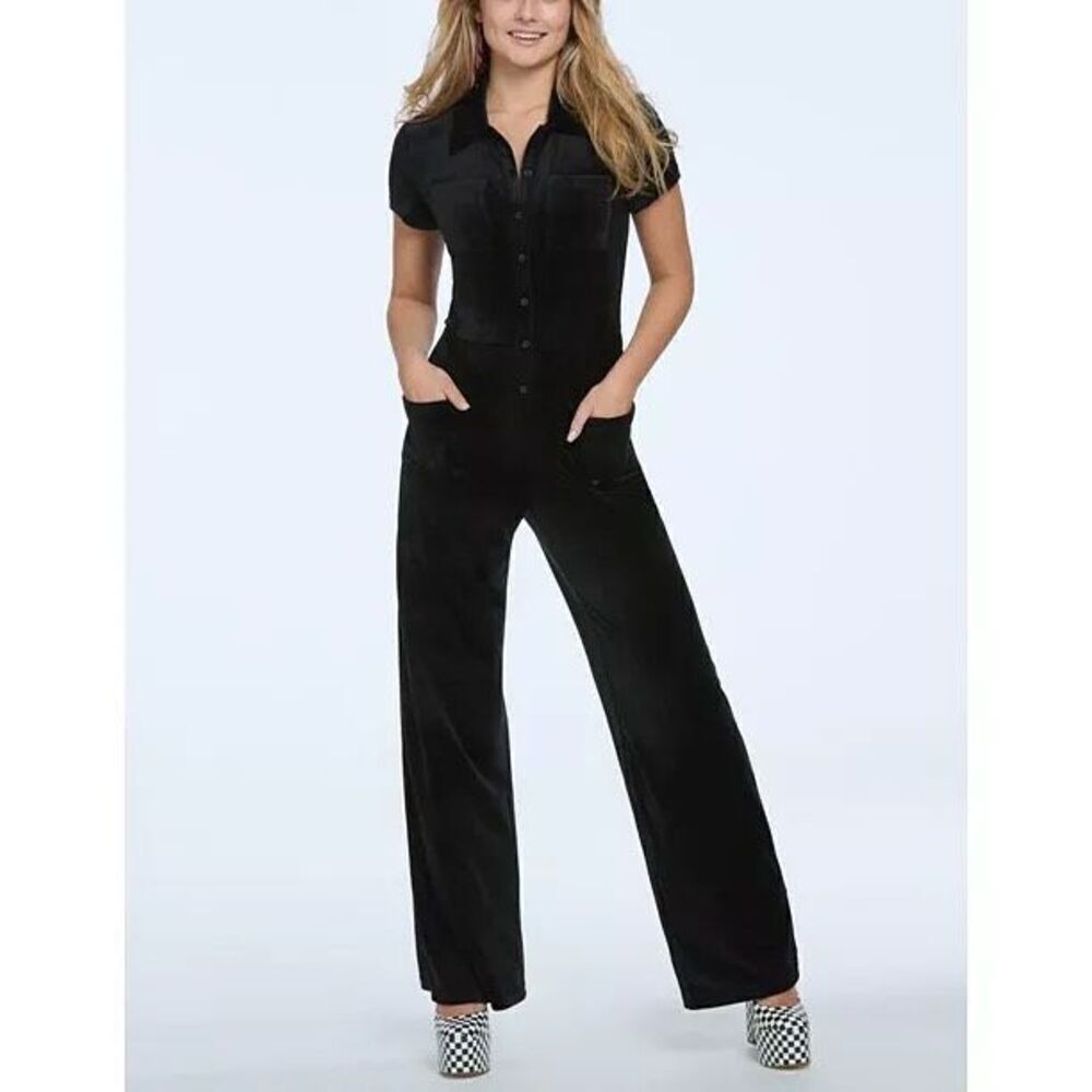 NEW Juicy Couture Wide Leg Cargo Jumpsuit size XS Black Velour Y2K
